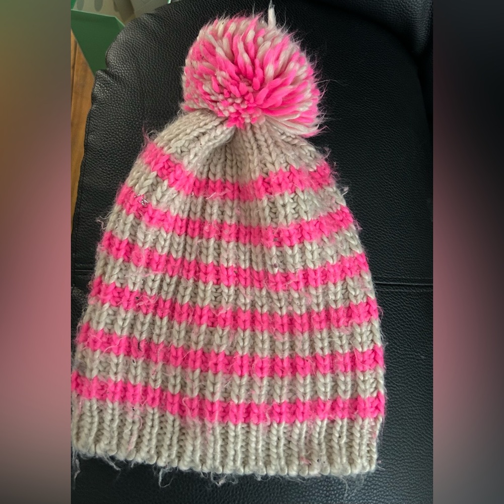 Forever 21 Pink and Cream Striped Knit Beanie